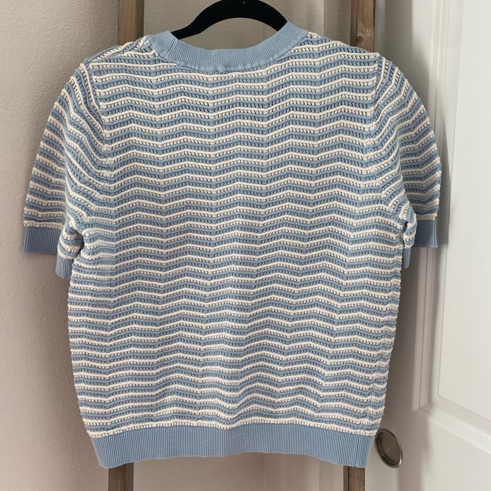 NWOT - LOFT Blue and White Striped Knit Top - Size Large - Picture 4 of 7